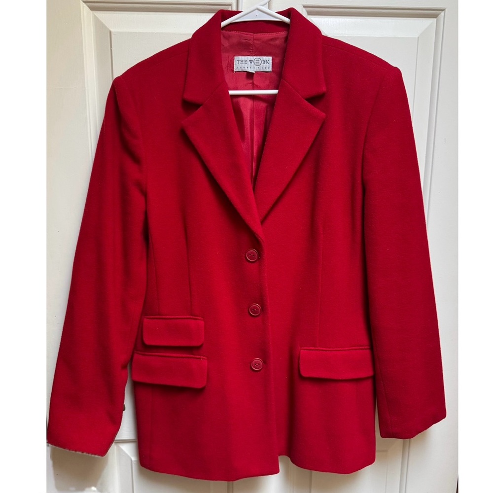 WORK CONNECTION Wool Red Button up Coat w 3 Pockets & Buttons Womens size 12